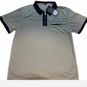 Aulemen polo shirt with a zipper V Neck /pocket chest pocket, Grey / Dark Blue